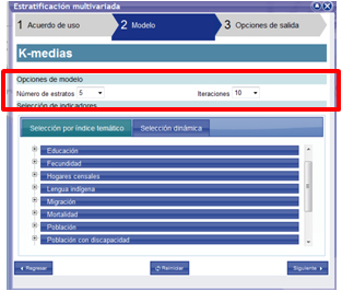 Opciones del modelo